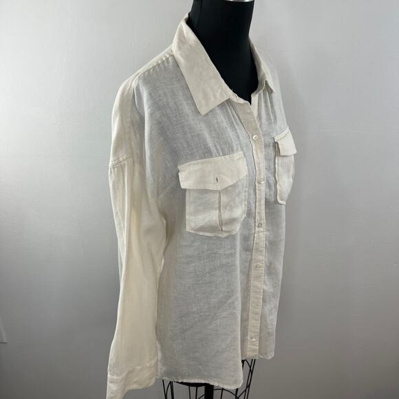 JAMES PERSE Linen Ivory Beige Long Sleeve Woven Shirt Button-Up WLSL3647 3 L - Picture 5 of 10